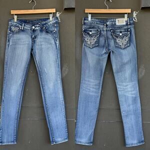 Vintage Y2K Montana Jeans Women's 9/10 Bedazzled Pockets Low-Rise Skinny Denim